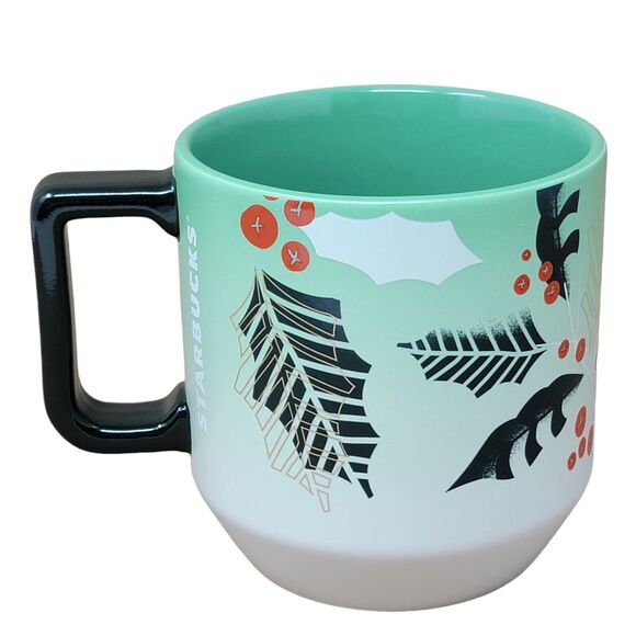 Starbucks 2020 Christmas Coffee Mug Green Holly Berries Mistletoe 14oz New - Picture 3 of 7